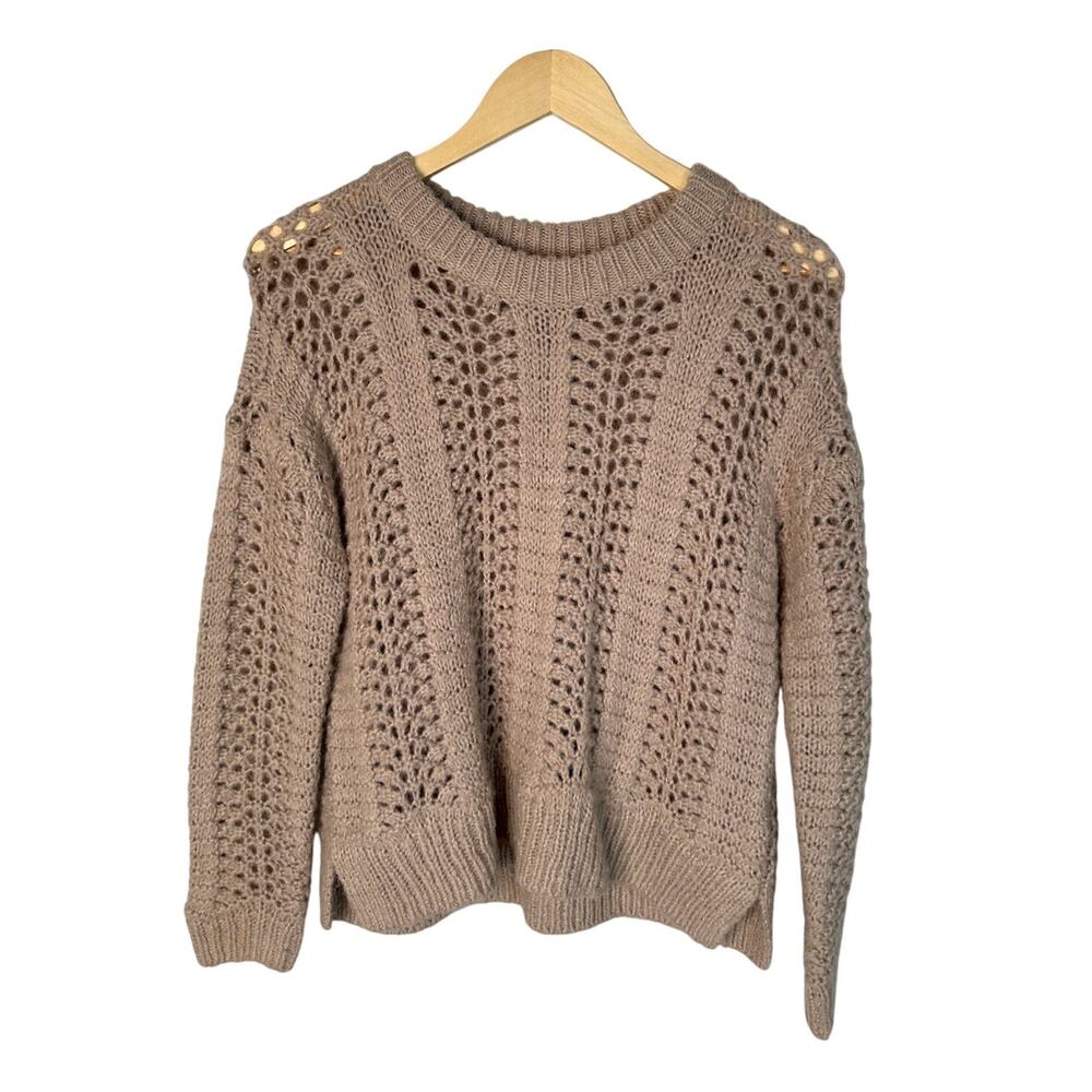 Madewell S Windemere Wool Alpaca $95 Open Knit Crochet Boxy Sweater Taupe Beige - Picture 2 of 7